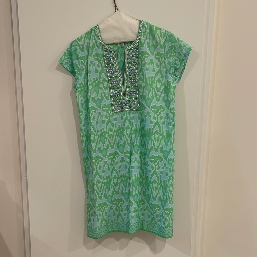 Bella Tu Tunic Dress with Beaded Neck Detail